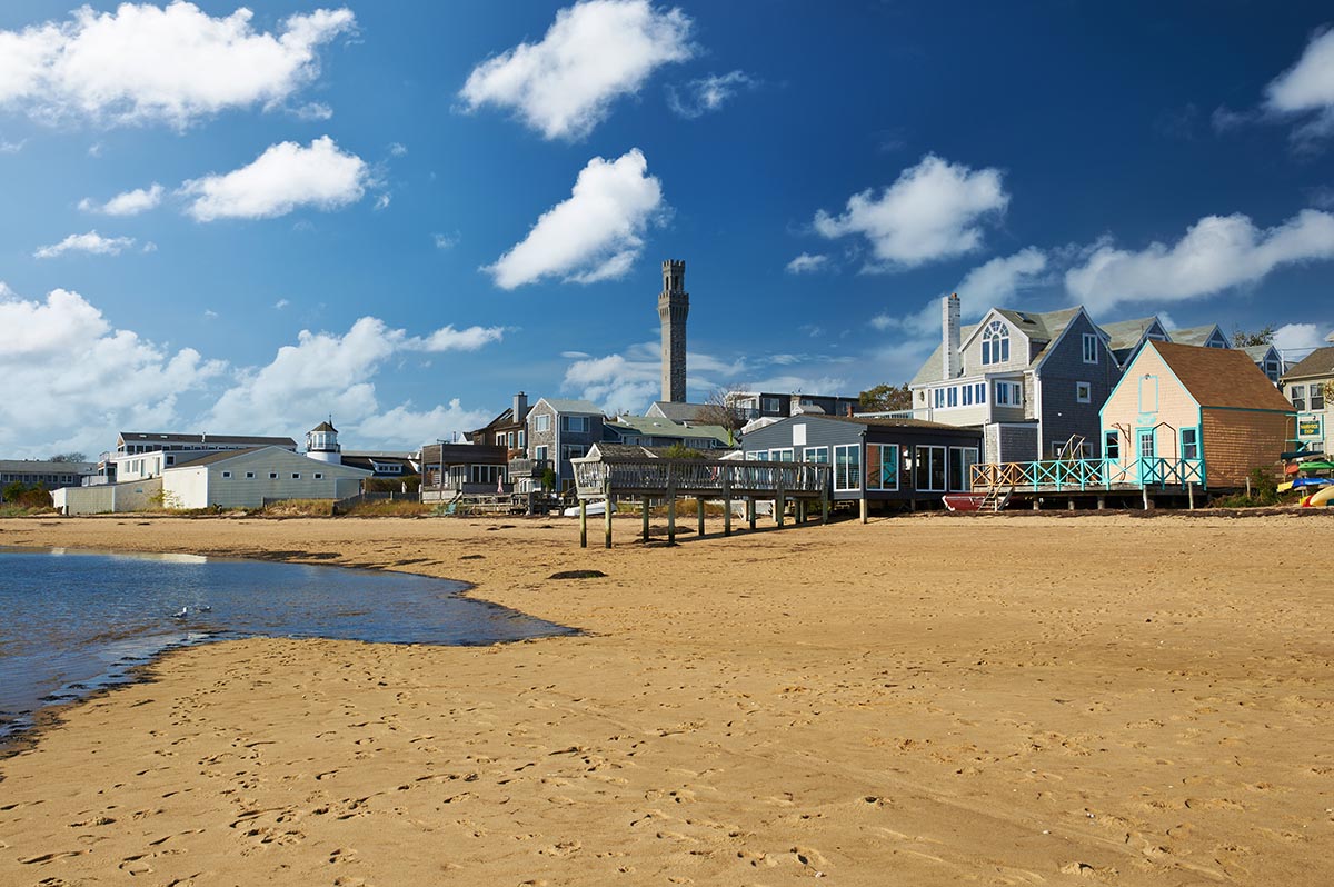 Cape Cod beach with sunny skies